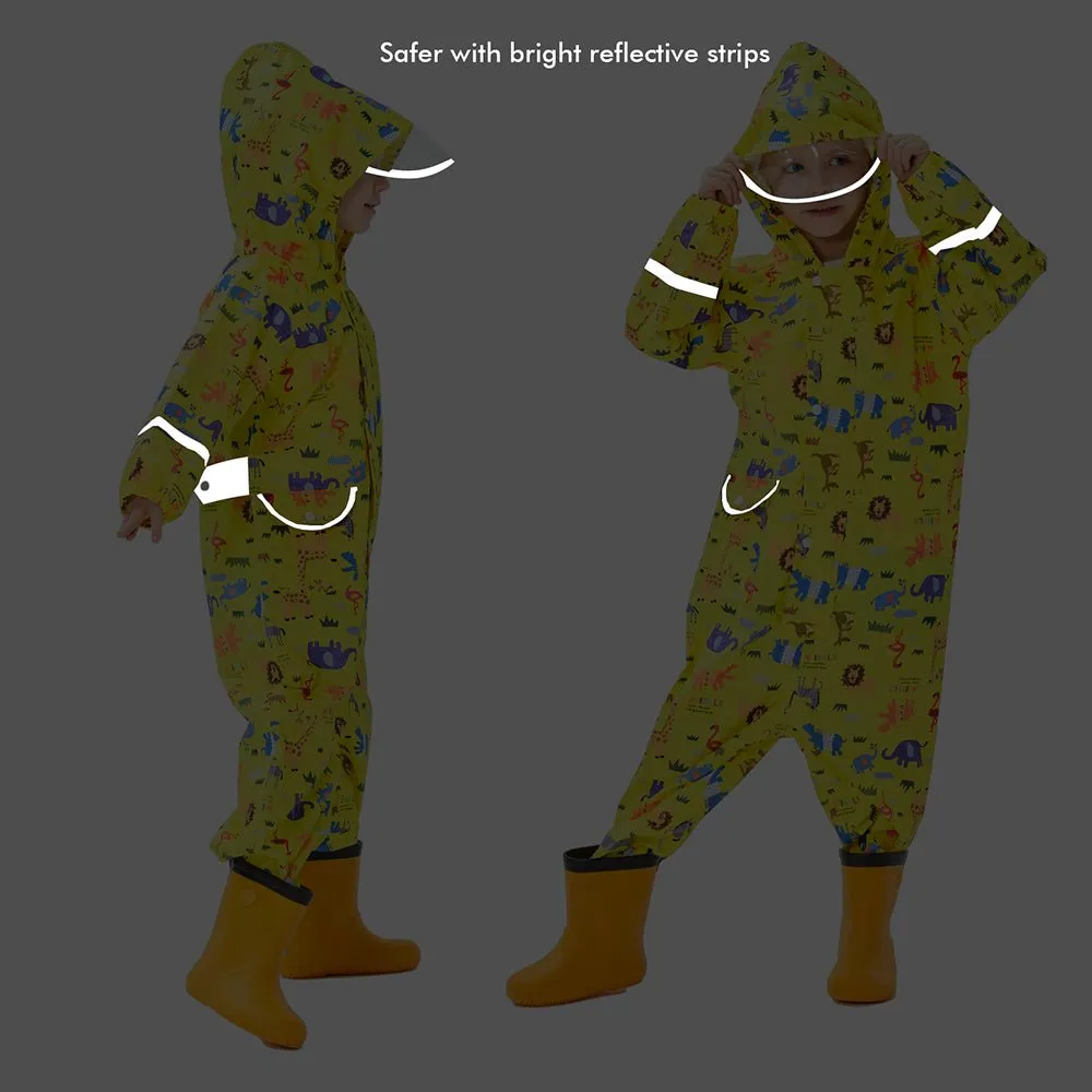 Yellow Safari Kingdom Theme All Over Jumpsuit / Playsuit Raincoat for Kids